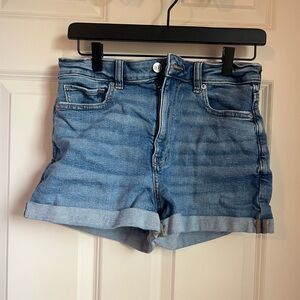 American Eagle Outfitters Blue Jean Shorts High-Waisted Cuffed